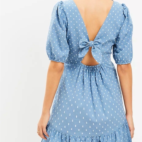 LOFT Light Blue Patterned Mini Dress - Picture 2 of 8